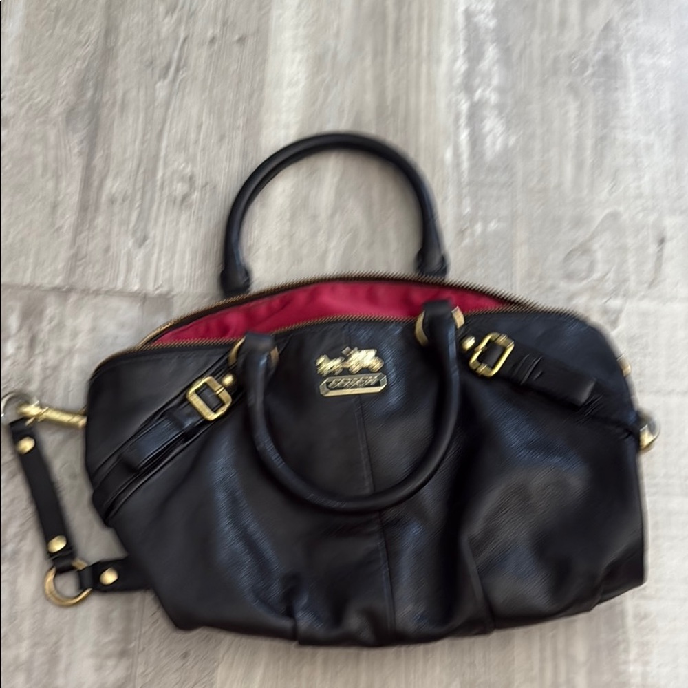 Coach Black and Gold Satchel with Pebbled Leather